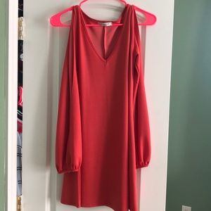 Orange cold shoulder dress